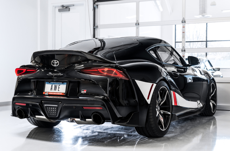 Toyota Supra Performance Exhaust - AWE Tuning - Cat-Back Touring, Non-Resonated, 5in Tips, Drone-Canceling Technology - Diamond Black - `20-`27